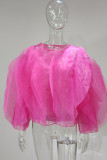 Pink Fashion Casual Solid Patchwork Flounce O Neck Tops