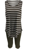 Gråblandning Casual Slip Striped Print Tvådelad kostym Stripe Plus Size