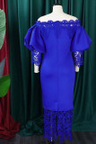 Robes de jupe en une étape bleues élégantes en patchwork solide sur l'épaule (sans broche)
