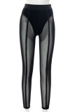 Pantalones de lápiz de cintura alta ajustados transparentes sólidos sexy de moda negro