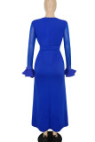 Blue Elegant Solid Patchwork O Neck Straight Plus Size Dresses