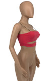 Red Sexy Street Solid Backless Spaghetti Strap Tops