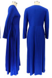 Vestidos casuais elegantes de patchwork sólido azul profundo com decote em V linha plus size