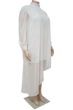 Witte casual effen patchwork halve coltrui onregelmatige jurk Grote maten jurken