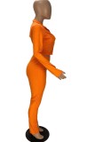 Оранжевые повседневные однотонные лоскутные отложные воротники с длинным рукавом из двух частей