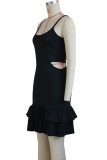 Black Sexy Casual Solid Spaghetti Strap Wrapped Skirt Dresses