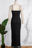 Svarta sexiga solida urholkade rygglösa spaghettiband långa klänningar