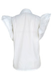 Top con colletto a camicia casual patchwork bianco casual