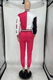 Roter, lässiger Patchwork-Cardigan mit O-Ausschnitt und langen Ärmeln, zweiteilig