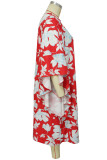 Cyan Casual Sweet Street Patchwork floral Vestido com decote em O irregular Vestidos tamanho grande