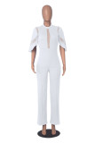 White Sexy Solid Patchwork See-through O Neck Jumpsuits