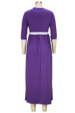 Purple Casual Solid Patchwork With Bow O Neck Long Dress Dresses
