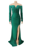 Green Sexy Formal Solid Backless Slit Off the Shoulder Evening Dress Dresses