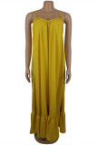 Yellow Sexy Casual Solid Backless Spaghetti Strap Loose Sling Dress