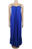 Lake Blue Sexy Casual Solid Backless Spaghetti Strap Loose Sling Dress