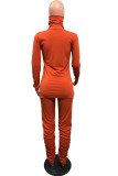 Orange Casual Solid Patchwork Turtleneck Long Sleeve Two Pieces