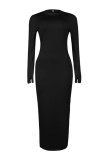 Black Casual Solid Backless Turtleneck Long Sleeve Dresses