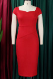 Red Elegant Solid Patchwork Square Collar One Step Skirt Dresses