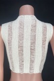 White Casual Solid Hollowed Out O Neck Tops