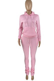 Pink Casual Solid Patchwork Fold Hooded Collar Long Sleeve Two Pieces