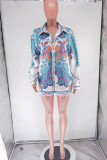 Pink Casual Print Patchwork Buckle Turndown Collar Long Sleeve Two Pieces