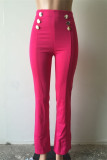 Pantalones de cintura alta regulares de retazos sólidos casuales de moda rosa roja
