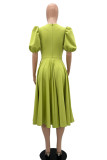 Green Casual Solid Patchwork O Neck A Line Dresses