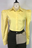 Yellow Fashion Sexy Solid Patchwork Buckle Asymmetrical Turndown Collar Tops