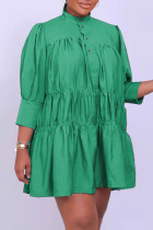 Groene casual effen patchwork halve coltrui A-lijn jurken