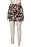 Saia de patchwork com estampa de camuflagem casual rosa cintura alta skinny cintura alta convencional patchwork