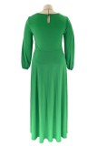 Green Casual Solid Slit V Neck Long Sleeve Plus Size Rompers