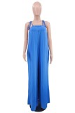 Blue Casual Solid Bandage Backless Spaghetti Strap Loose Jumpsuits