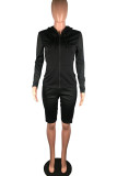 Black Casual Sportswear Solid Patchwork Zipper Hooded Collar Long Sleeve Two Pieces