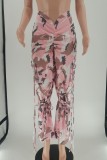 Calça rosa casual com estampa de camuflagem patchwork regular convencional com estampa completa