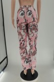 Pantalones casual estampado de camuflaje patchwork regular estampado completo convencional rosa