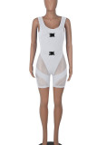 White Sexy Solid Patchwork U Neck Skinny Rompers