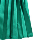 Verde casual patchwork liso com dobra cintura alta perna larga cor sólida