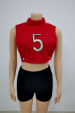 Red Sexy Print Patchwork Turtleneck Tops