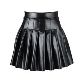 Ink Green Fashion Casual Solid Regular High Waist Pleated Skirt