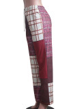 Red Casual Street Print Patchwork Straight High Waist Straight Patchwork Bottoms