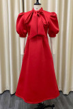 Red Elegant Solid Bandage Patchwork O Neck Evening Dress Dresses