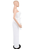 Cream White Fashion Casual Solid Backless Strapless Regular Jumpsuits