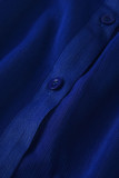 Top con colletto rovesciato casual blu chiaro con fibbia patchwork