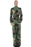 Blå Mode Casual Camouflage Print Basic V-hals vanliga Jumpsuits