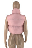 Pink Casual Street Solid Patchwork Zipper Zipper Collar Tops