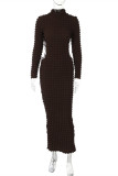 Brownness Sexy Casual Solid Hollowed Out Frenulum Turtleneck Long Sleeve Dresses