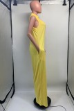 Yellow Casual Solid Basic Turtleneck Regular Jumpsuits