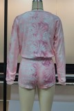 Powder Blue Casual Living Print Patchwork O Neck Long Sleeve Two Pieces