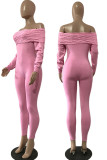 Pink Street Solid Patchwork Off the Shoulder Skinny Jumpsuits