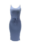 Royal Blue Sexy Solid Bandage Patchwork Spaghetti Strap Dresses